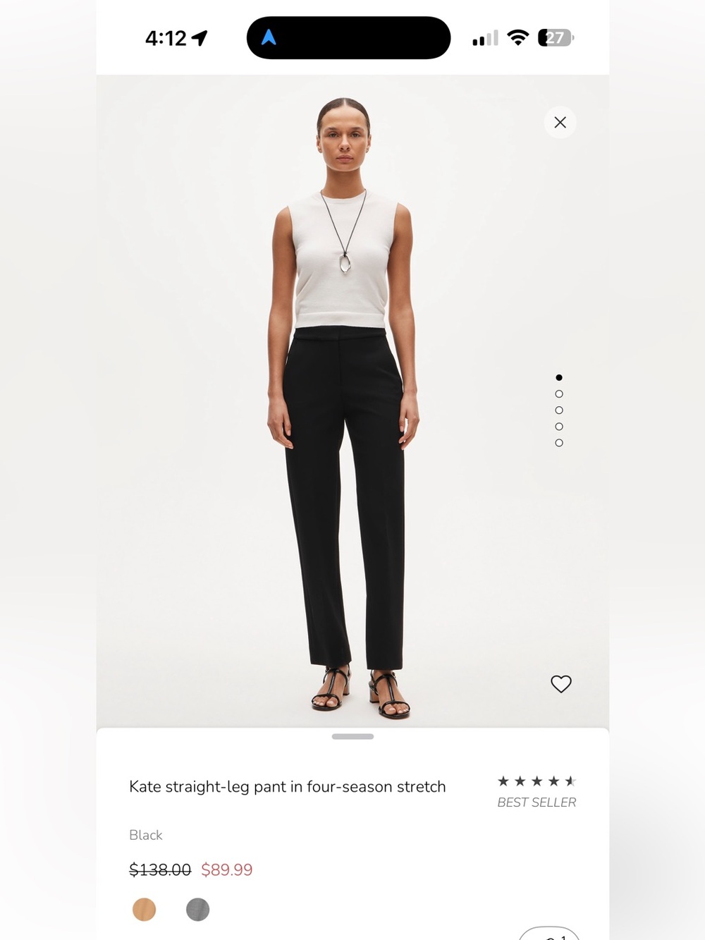 J. Crew Kate Straight-Leg Pants in Black